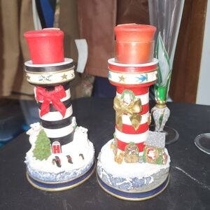 DANBURY MINT EUC SET OF 2 CANDLE LIGHTHOUSE HOLDERS SEE DESCRIPTION
